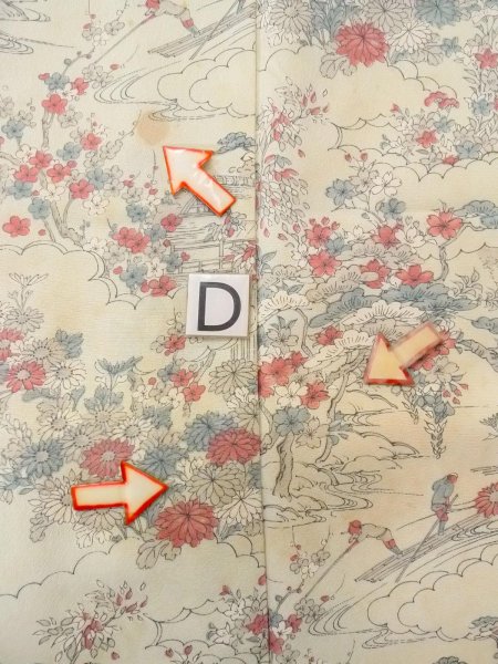 Photo17: O0218R Vintage Japanese kimono  Grayish Light Blue KOMON dyed for women / Silk. SAKURA cherry blossom,   (Grade C) (17)