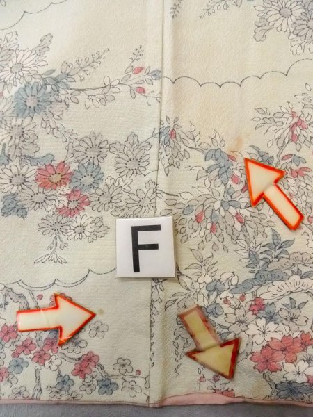 Photo19: O0218R Vintage Japanese kimono  Grayish Light Blue KOMON dyed for women / Silk. SAKURA cherry blossom,   (Grade C) (19)