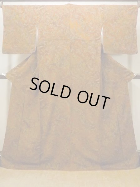 Photo1: Mint O0218S Vintage Japanese kimono  Reddish Brown KOMON dyed for women / Silk. Chinese flower,   (Grade A) (1)