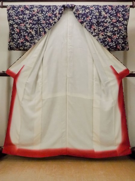 Photo2: O0218T Vintage Japanese kimono   Indigo Blue KOMON dyed for women / Silk. Flower,   (Grade B) (2)