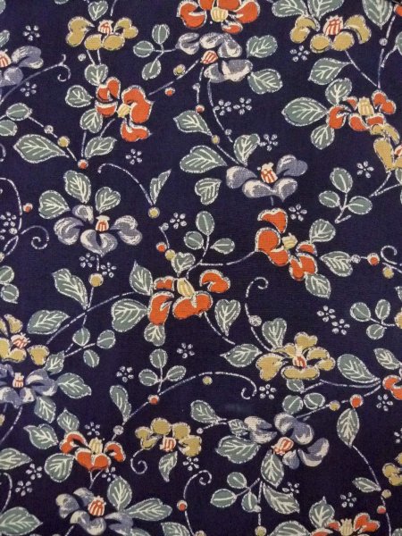 Photo3: O0218T Vintage Japanese kimono   Indigo Blue KOMON dyed for women / Silk. Flower,   (Grade B) (3)