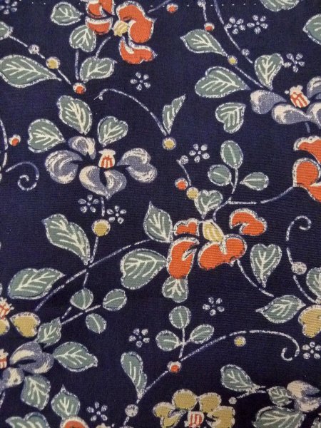 Photo5: O0218T Vintage Japanese kimono   Indigo Blue KOMON dyed for women / Silk. Flower,   (Grade B) (5)