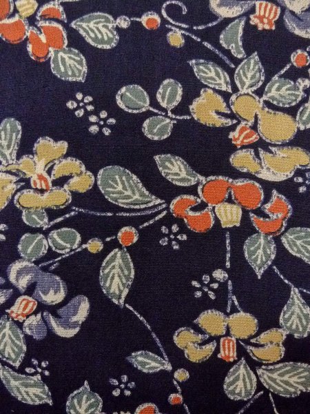 Photo6: O0218T Vintage Japanese kimono   Indigo Blue KOMON dyed for women / Silk. Flower,   (Grade B) (6)