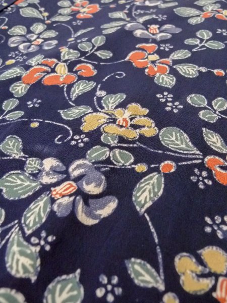 Photo8: O0218T Vintage Japanese kimono   Indigo Blue KOMON dyed for women / Silk. Flower,   (Grade B) (8)