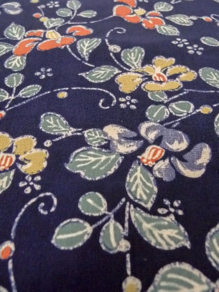 Photo9: O0218T Vintage Japanese kimono   Indigo Blue KOMON dyed for women / Silk. Flower,   (Grade B) (9)