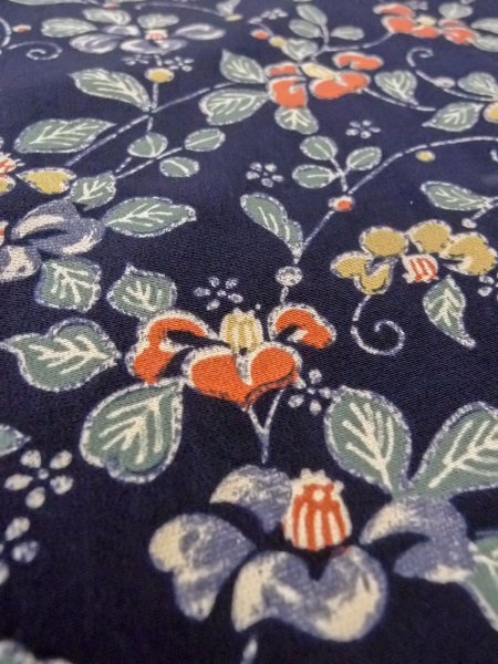 Photo10: O0218T Vintage Japanese kimono   Indigo Blue KOMON dyed for women / Silk. Flower,   (Grade B) (10)