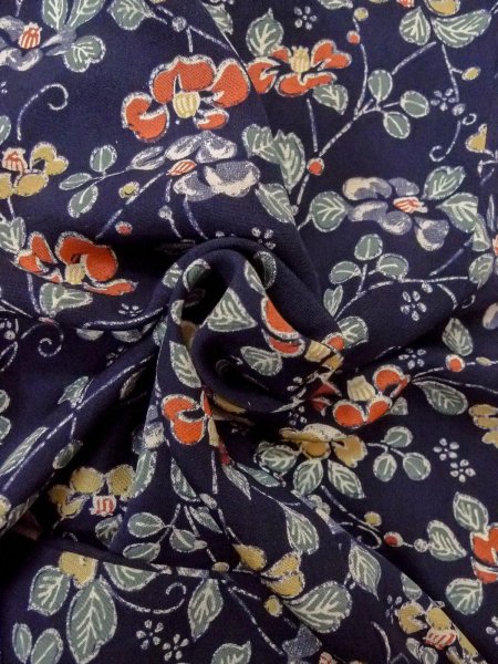 Photo12: O0218T Vintage Japanese kimono   Indigo Blue KOMON dyed for women / Silk. Flower,   (Grade B) (12)