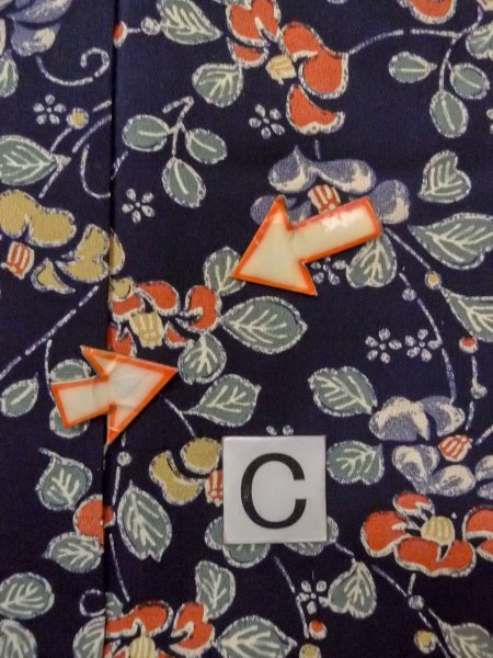 Photo16: O0218T Vintage Japanese kimono   Indigo Blue KOMON dyed for women / Silk. Flower,   (Grade B) (16)