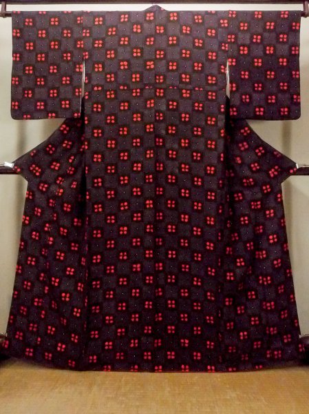 Photo1: Mint O0218U Vintage Japanese kimono  Brownish Black KOMON dyed for women / Silk. Flower,   (Grade A) (1)