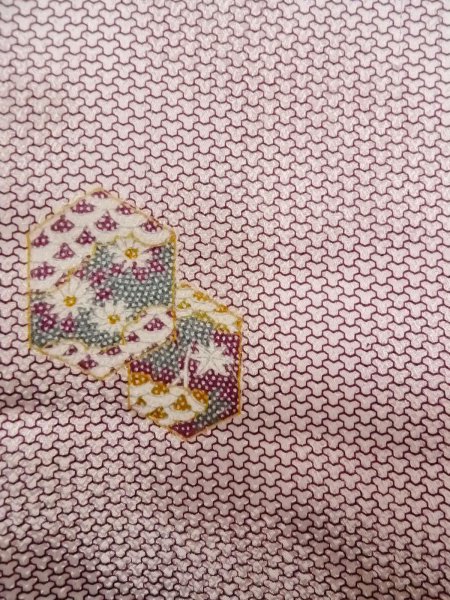 Photo6: O0218V Vintage Japanese kimono  Shiny Off White KOMON dyed for women / Silk. Chrysanthemum,   (Grade D) (6)