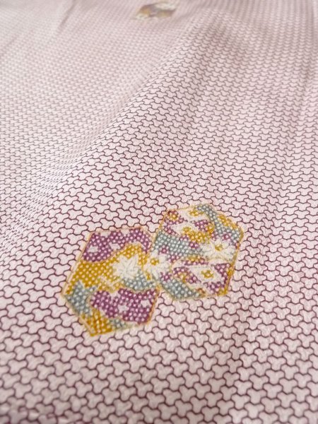 Photo8: O0218V Vintage Japanese kimono  Shiny Off White KOMON dyed for women / Silk. Chrysanthemum,   (Grade D) (8)