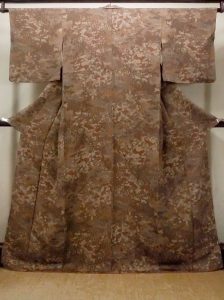 Photo1: Mint O0218W Used Japanese kimono   Brown KOMON dyed for women / Silk. SAKURA cherry blossom,   (Grade A) (1)