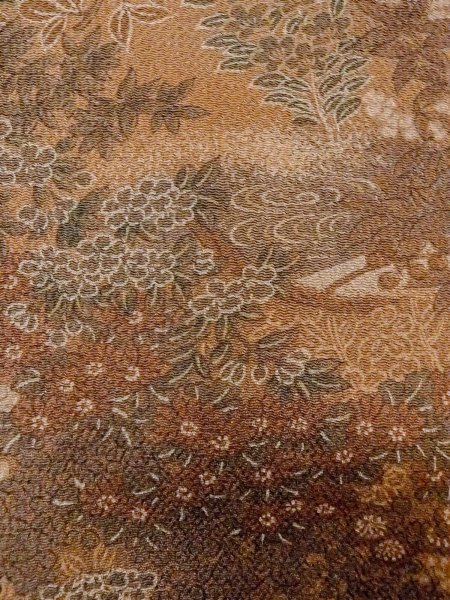 Photo6: Mint O0218W Used Japanese kimono   Brown KOMON dyed for women / Silk. SAKURA cherry blossom,   (Grade A) (6)