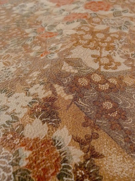 Photo8: Mint O0218W Used Japanese kimono   Brown KOMON dyed for women / Silk. SAKURA cherry blossom,   (Grade A) (8)