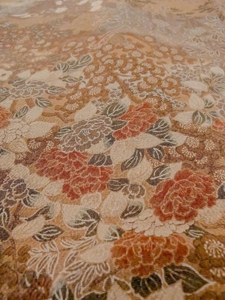 Photo9: Mint O0218W Used Japanese kimono   Brown KOMON dyed for women / Silk. SAKURA cherry blossom,   (Grade A) (9)