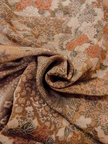 Photo11: Mint O0218W Used Japanese kimono   Brown KOMON dyed for women / Silk. SAKURA cherry blossom,   (Grade A) (11)