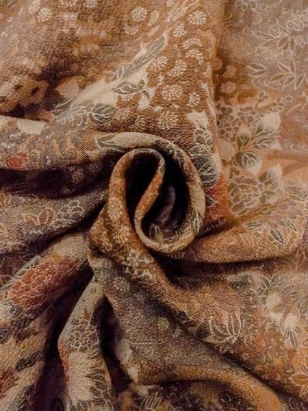 Photo12: Mint O0218W Used Japanese kimono   Brown KOMON dyed for women / Silk. SAKURA cherry blossom,   (Grade A) (12)