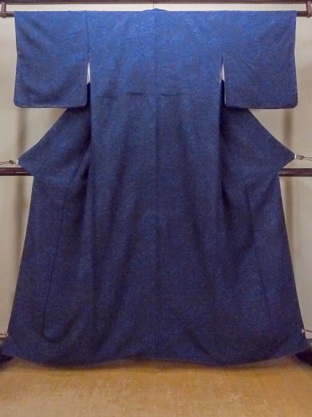 Photo1: Mint O0218X Used Japanese kimono   Indigo Blue KOMON dyed for women / Silk. Chrysanthemum,   (Grade A) (1)