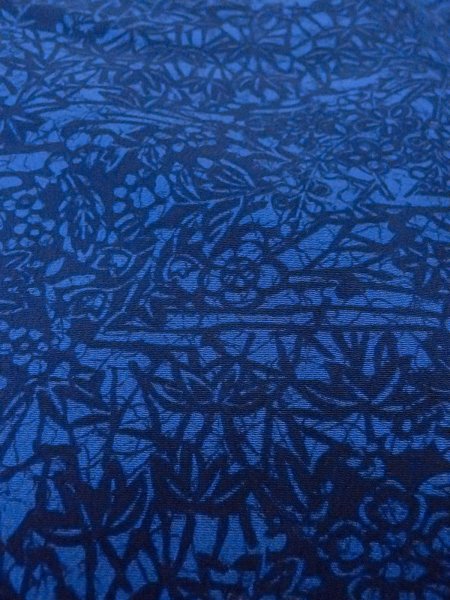 Photo9: Mint O0218X Used Japanese kimono   Indigo Blue KOMON dyed for women / Silk. Chrysanthemum,   (Grade A) (9)
