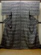Photo1: Mint O0218Y Used Japanese kimono   Black KOMON dyed for women / Silk. Lozenges,   (Grade A) (1)