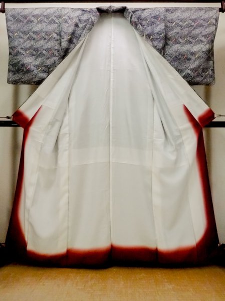 Photo2: Mint O0218Y Used Japanese kimono   Black KOMON dyed for women / Silk. Lozenges,   (Grade A) (2)