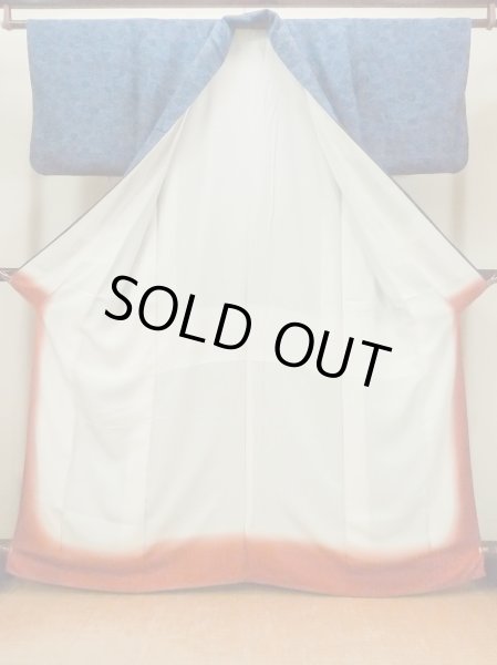 Photo2: O0218Z Used Japanese kimono   Indigo Blue KOMON dyed for women / Silk. SAKURA cherry blossom,   (Grade B) (2)