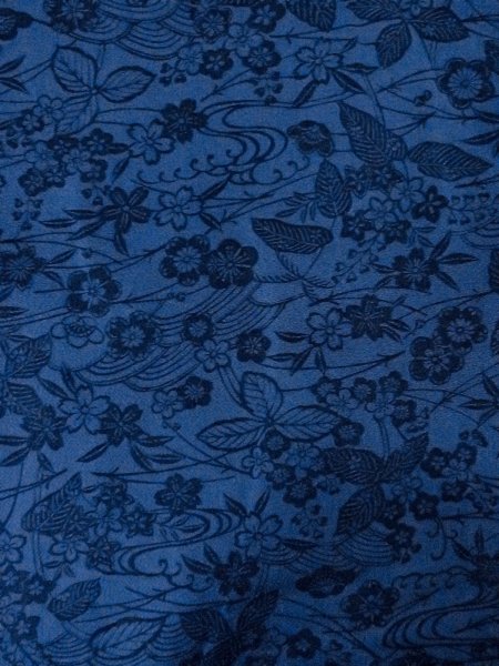 Photo3: O0218Z Used Japanese kimono   Indigo Blue KOMON dyed for women / Silk. SAKURA cherry blossom,   (Grade B) (3)