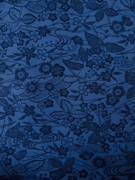 Photo4: O0218Z Used Japanese kimono   Indigo Blue KOMON dyed for women / Silk. SAKURA cherry blossom,   (Grade B) (4)