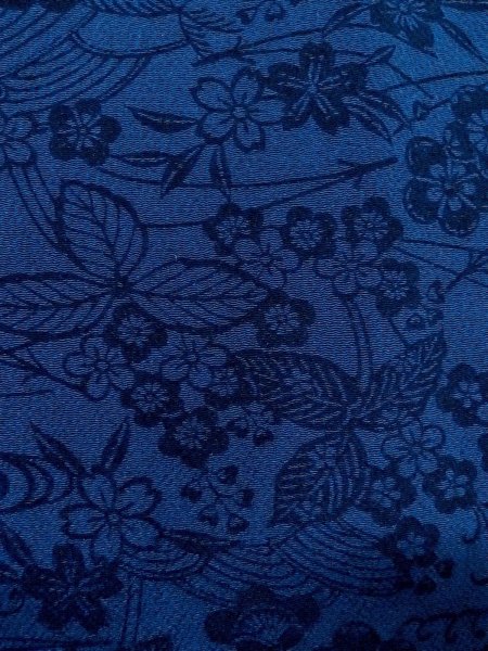 Photo5: O0218Z Used Japanese kimono   Indigo Blue KOMON dyed for women / Silk. SAKURA cherry blossom,   (Grade B) (5)