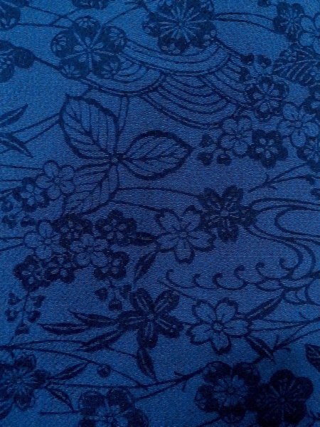 Photo6: O0218Z Used Japanese kimono   Indigo Blue KOMON dyed for women / Silk. SAKURA cherry blossom,   (Grade B) (6)