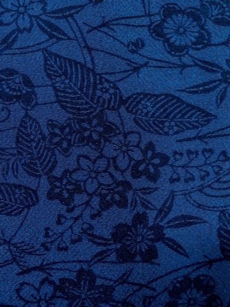 Photo7: O0218Z Used Japanese kimono   Indigo Blue KOMON dyed for women / Silk. SAKURA cherry blossom,   (Grade B) (7)