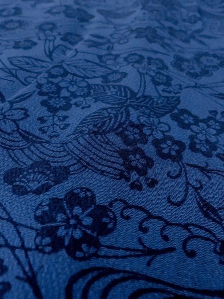 Photo8: O0218Z Used Japanese kimono   Indigo Blue KOMON dyed for women / Silk. SAKURA cherry blossom,   (Grade B) (8)