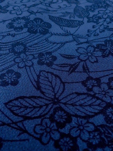 Photo9: O0218Z Used Japanese kimono   Indigo Blue KOMON dyed for women / Silk. SAKURA cherry blossom,   (Grade B) (9)