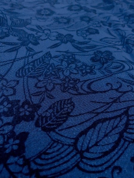 Photo10: O0218Z Used Japanese kimono   Indigo Blue KOMON dyed for women / Silk. SAKURA cherry blossom,   (Grade B) (10)