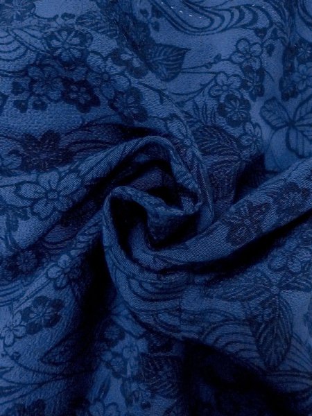 Photo11: O0218Z Used Japanese kimono   Indigo Blue KOMON dyed for women / Silk. SAKURA cherry blossom,   (Grade B) (11)