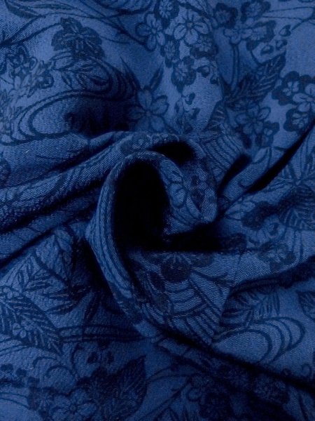 Photo12: O0218Z Used Japanese kimono   Indigo Blue KOMON dyed for women / Silk. SAKURA cherry blossom,   (Grade B) (12)