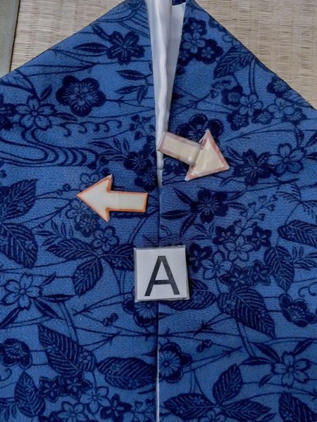 Photo14: O0218Z Used Japanese kimono   Indigo Blue KOMON dyed for women / Silk. SAKURA cherry blossom,   (Grade B) (14)