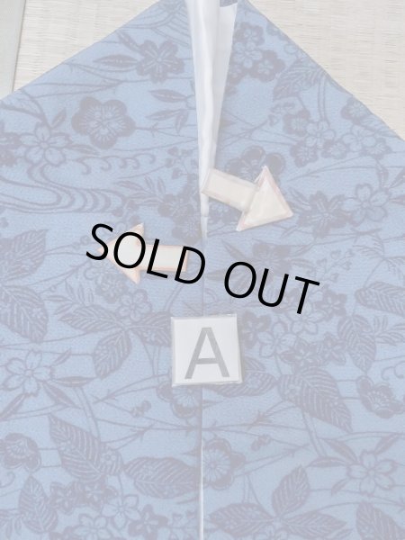 Photo14: O0218Z Used Japanese kimono   Indigo Blue KOMON dyed for women / Silk. SAKURA cherry blossom,   (Grade B) (14)