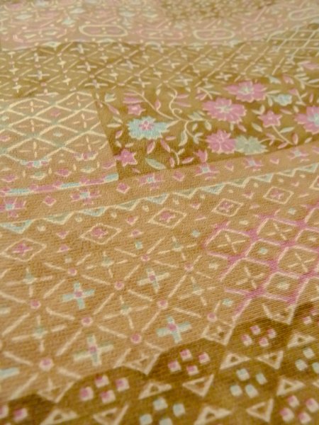 Photo10: O0219A Vintage Japanese kimono   Beige KOMON dyed for women / Silk. KIKYO Japanese balloonflower,   (Grade A) (10)