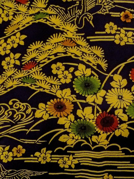 Photo3: O0219B Vintage Japanese kimono  Dark Navy Blue KOMON dyed for women / Silk. Flower,   (Grade B) (3)