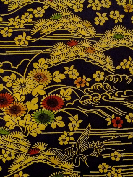 Photo4: O0219B Vintage Japanese kimono  Dark Navy Blue KOMON dyed for women / Silk. Flower,   (Grade B) (4)