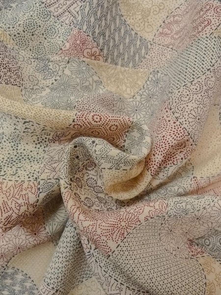 Photo11: O0219D Vintage Japanese kimono   Off White KOMON dyed for women / Silk. Chrysanthemum,   (Grade B) (11)