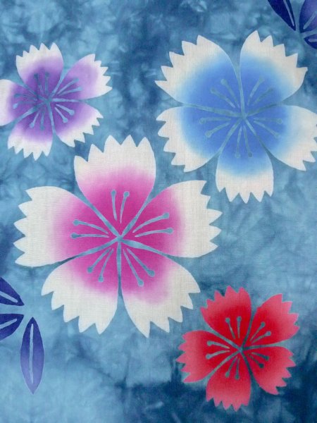 Photo6: O0228A Vintage Japanese kimono  Pale Light Blue YUKATA summer(made in Other than Japan) for women / Cotton. Flower,   (Grade C) (6)