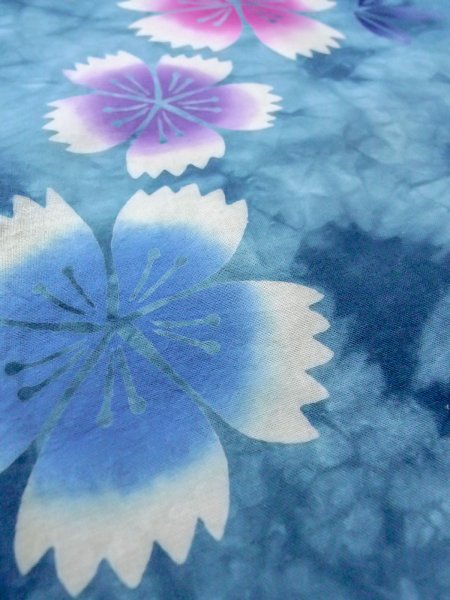 Photo10: O0228A Vintage Japanese kimono  Pale Light Blue YUKATA summer(made in Other than Japan) for women / Cotton. Flower,   (Grade C) (10)