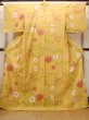 Photo1: Mint O0228B Used Japanese kimono  Grayish Yellow YUKATA summer(made in Japan) for women / Cotton/hemp SAKURA cherry blossom,   (Grade A) (1)