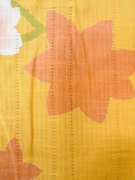 Photo6: Mint O0228B Used Japanese kimono  Grayish Yellow YUKATA summer(made in Japan) for women / Cotton/hemp SAKURA cherry blossom,   (Grade A) (6)