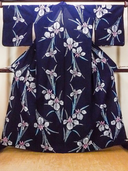 Photo1: O0228C Vintage Japanese kimono   Indigo Blue Pour Dyed Yukata for women / Cotton. Iris,   (Grade B) (1)