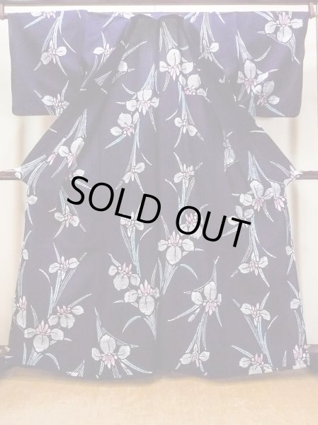 Photo2: O0228C Vintage Japanese kimono   Indigo Blue Pour Dyed Yukata for women / Cotton. Iris,   (Grade B) (2)