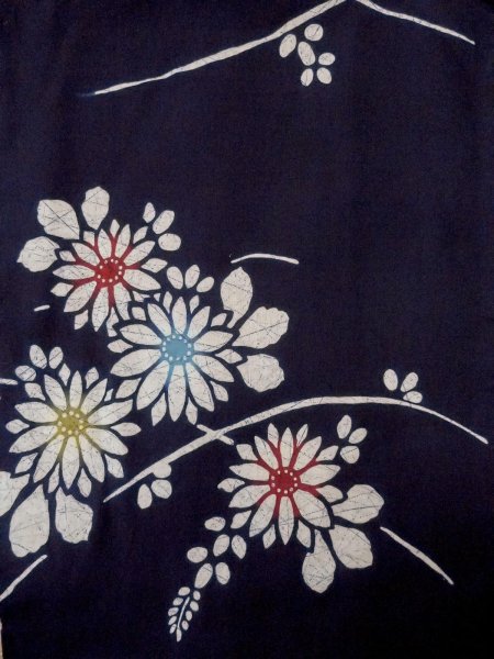 Photo3: O0228D Vintage Japanese kimono   Indigo Blue Pour Dyed Yukata for women / Cotton. Flower,   (Grade C) (3)