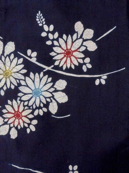 Photo4: O0228D Vintage Japanese kimono   Indigo Blue Pour Dyed Yukata for women / Cotton. Flower,   (Grade C) (4)